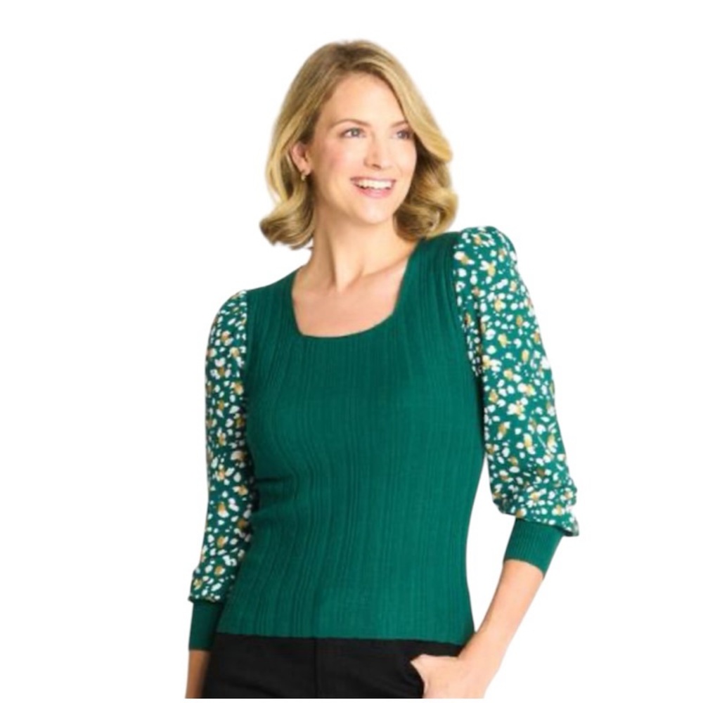 RIB SWEATER WITH PRINTED SLEEVE